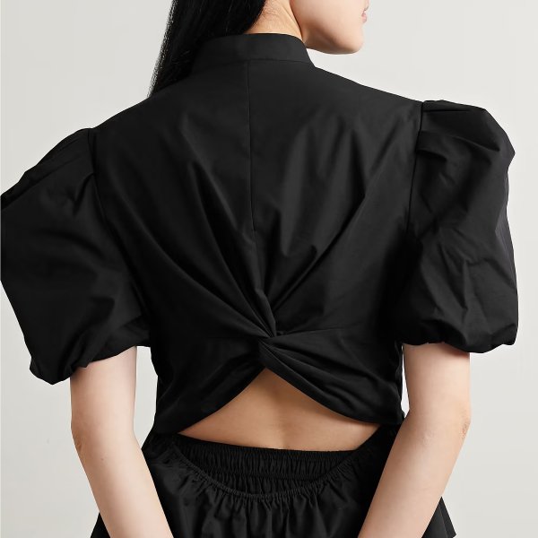 Cutout twisted cotton-poplin blouse