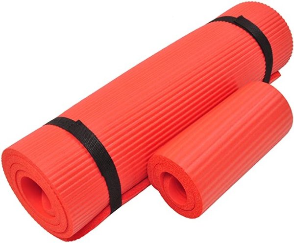 Everyday Essentials 1/2-Inch Extra Thick High Density Anti-Tear Exercise Yoga Mat with Knee Pad and Carrying Strap