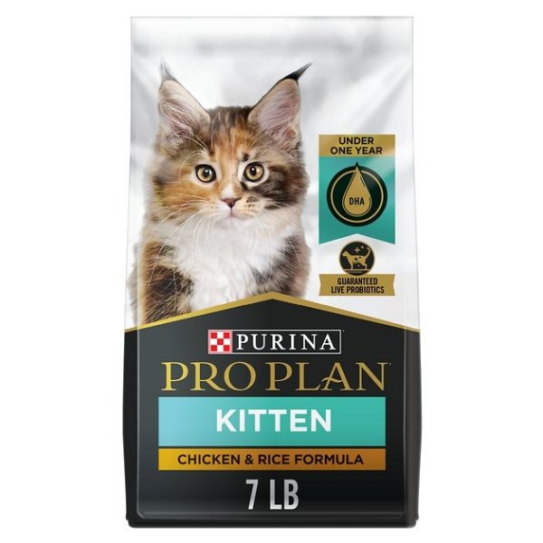 PURINA PRO PLAN Kitten Chicken & Rice Formula Dry Cat Food, 7-lb bag - Chewy.com