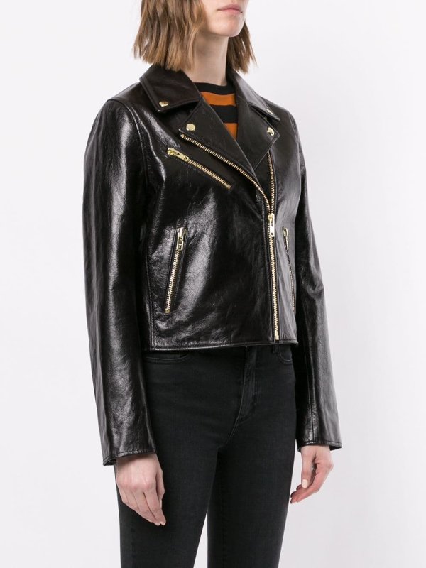 high-shine leather jacket