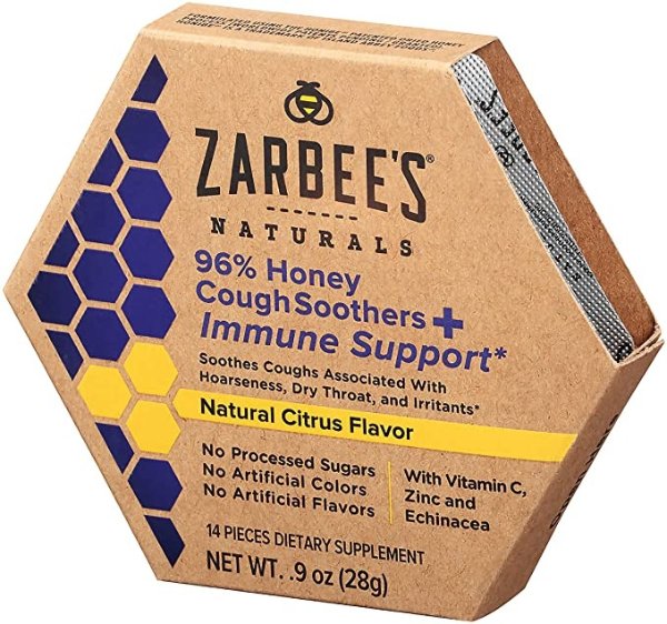 Zarbee's Naturals 99%蜂蜜舒缓止咳糖 柑橘口味 14颗 