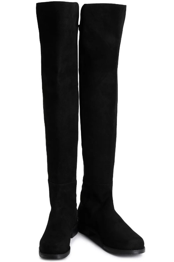 Suede and stretch-knit knee boots