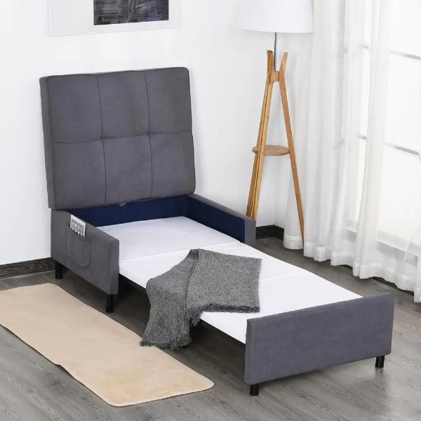 Grey 2-in-1 Sofa Bed Footrest Ottoman
