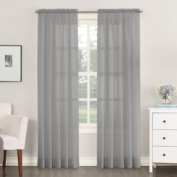 No. 918 53566 Emily Sheer Voile Rod Pocket Curtain Panel, 59" x 108", Charcoal