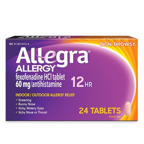 Allegra Adult 12HR Non-Drowsy Antihistamine, Fast-acting Allergy Symptom Relief, 60 mg, 24 Count