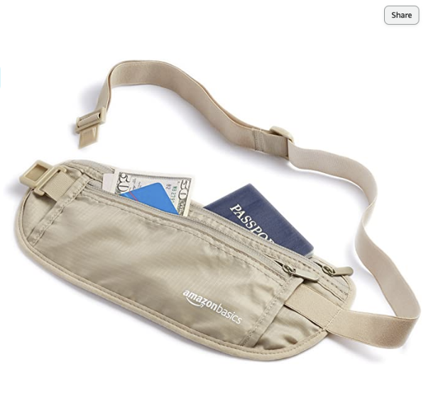 Amazon Basics RFID Travel Waist Belt Fanny Pack - Khaki