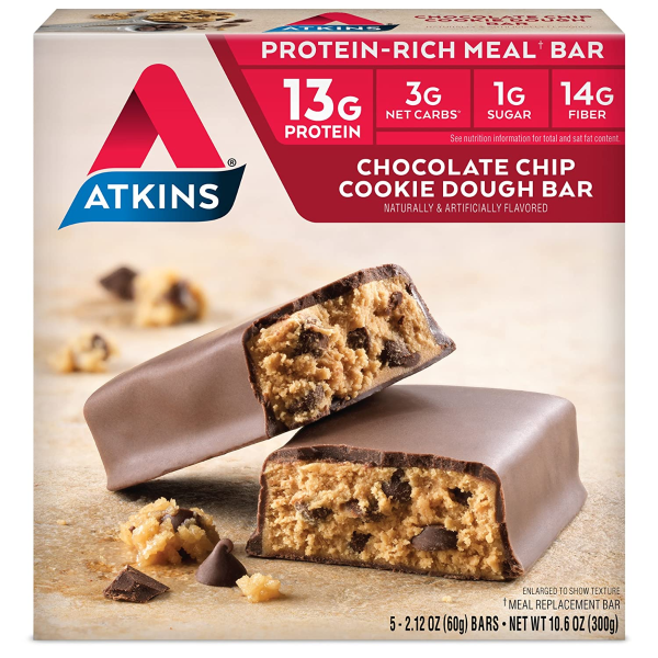 Atkins Protein-Rich Meal Bar, Chocolate Chip Cookie Dough, Keto Friendly, 5 Count (Pack of 6)