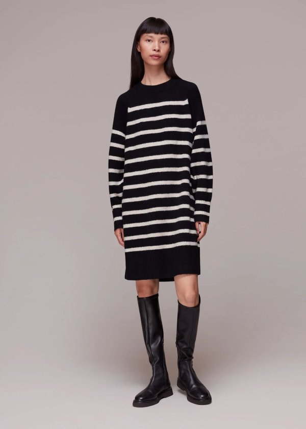 Black/Multi Stripe Crew Neck Knit Dress | WHISTLES |