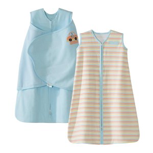 leepSack 100% Cotton Swaddle and Wearable Blanket Gift Set, Blue/Car Multi Stripe, 2 Piece
