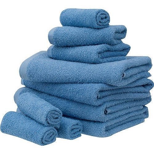 Value Terry Cotton Bath Towel Set - 10 Piece Set, Office Blue