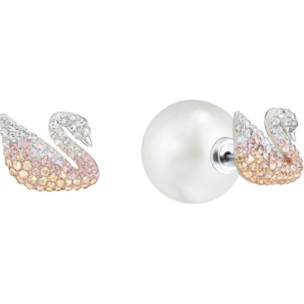 Iconic Swan Pierced Earrings, Large, Multi-colored, Rhodium Plating by SWAROVSKI