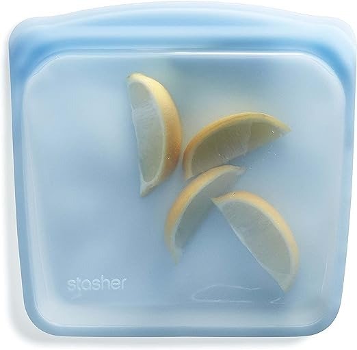 Reusable Silicone Storage Bag, Food Storage Container, Microwave and Dishwasher Safe, Leak-free, Sandwich, Blue