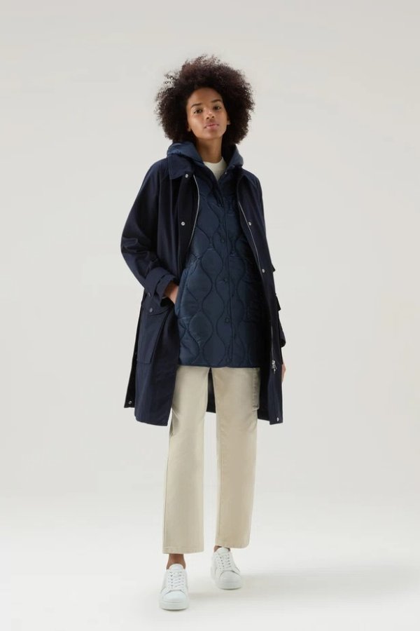 3-in-1 Sideline Parka in Soft Byrd Cotton with Detachable Padded Vest Melton Blue