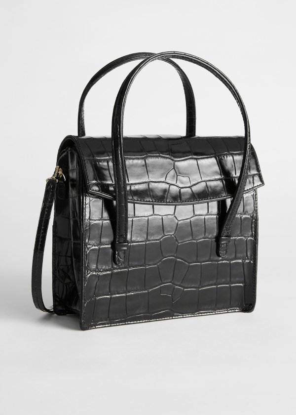Leather Croc Square Crossbody Bag