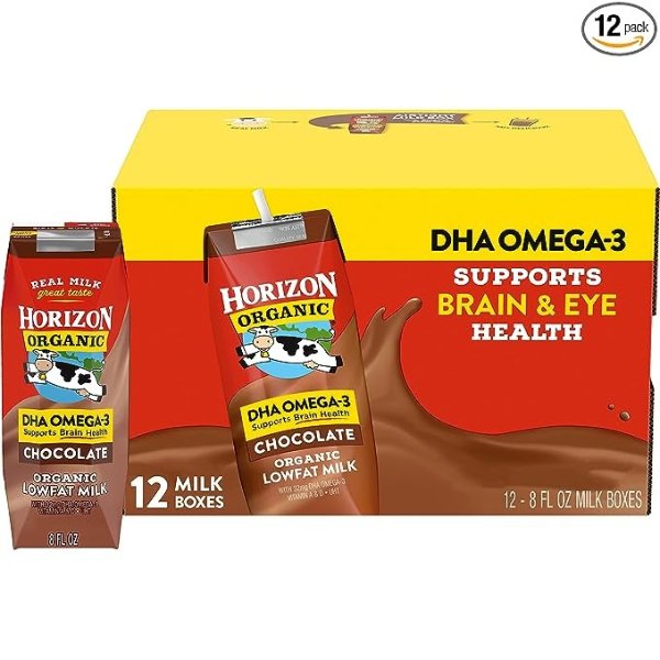 Low Fat Milk with DHA Omega-3, Chocolate, 8-Oz Aseptic Cartons (Pack of 12), Juice Box Alternative, Supports Brain Health