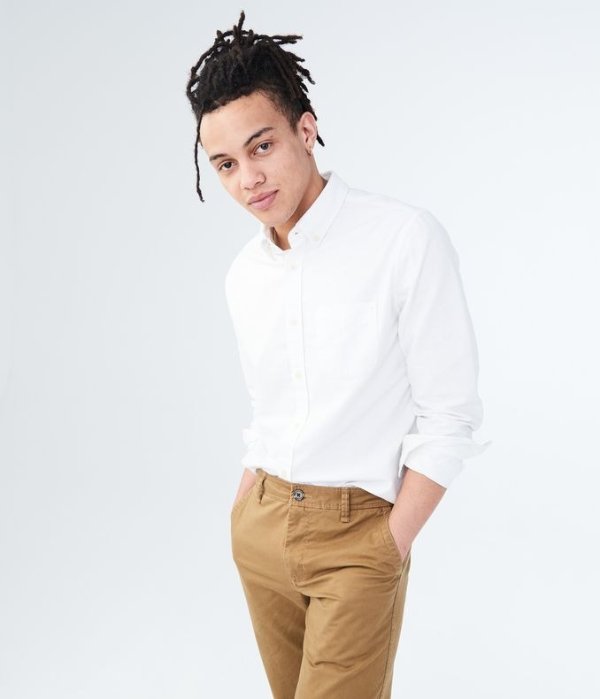 Long Sleeve Solid Oxford Woven Shirt