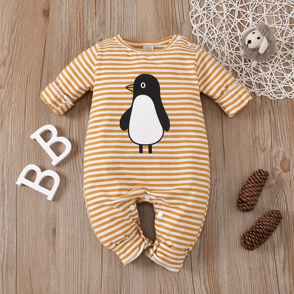 Baby Penguin Striped Jumpsuit