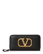 Black Vlogo Leather Zip-Around Wallet