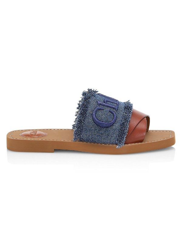 Woody Logo Flat Denim Slide Sandals