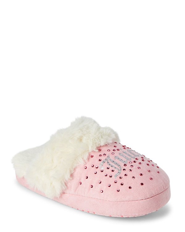 (Toddler/Kids Girls) Pink Faux Fur-Trimmed Studded Slippers
