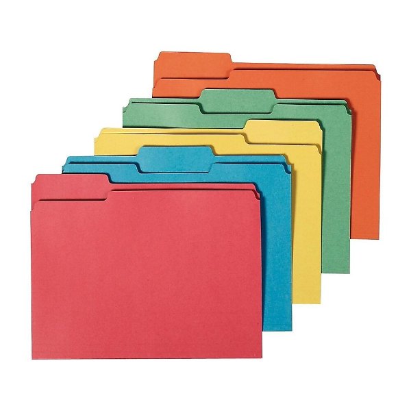 Staples® 100% Recycled Colored File Folders, Letter, 3 Tab, Assorted Positions, 50/Box