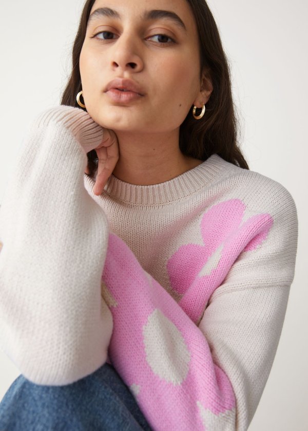 Jacquard Knit Floral Sweater