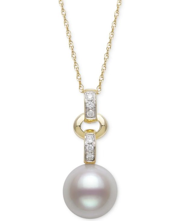 Cultured Freshwater Pearl (8mm) & Diamond (1/20 ct. t.w.) 18" Pendant Necklace in 14k Gold