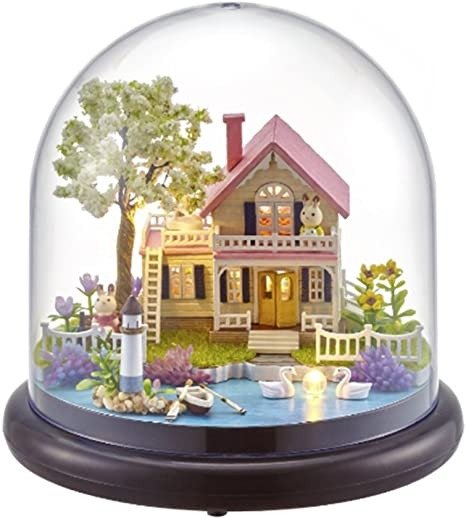Dollhouse Miniature DIY House Kit Creative Room with Furniture and Glass Cover for Romantic Artwork Gift(Spring Florid)