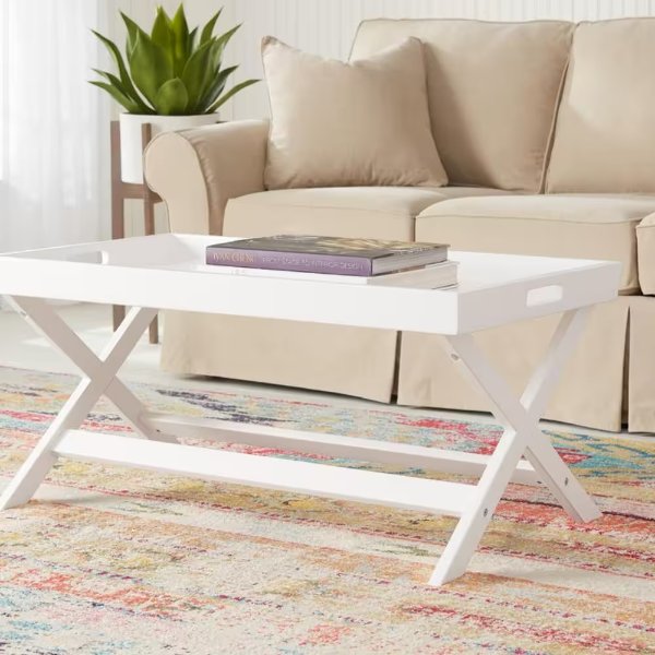 Rectangular White Wood Tray Top Coffee Table (40 in. W x 18 in. H)