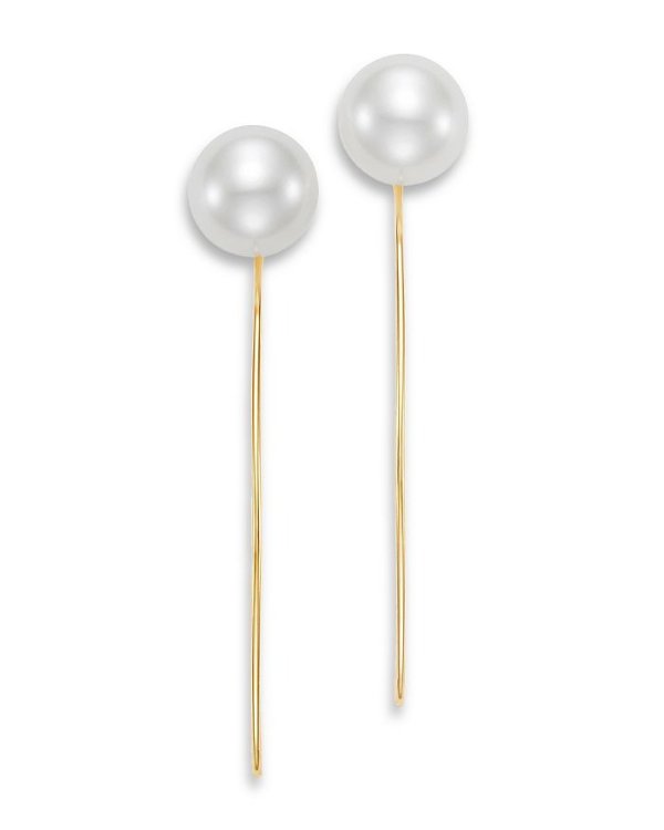 Cultured Freshwater Pearl Wire Hoop Earrings in 14K Yellow Gold
