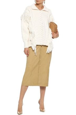 Fringed cable-knit cotton-blend sweater