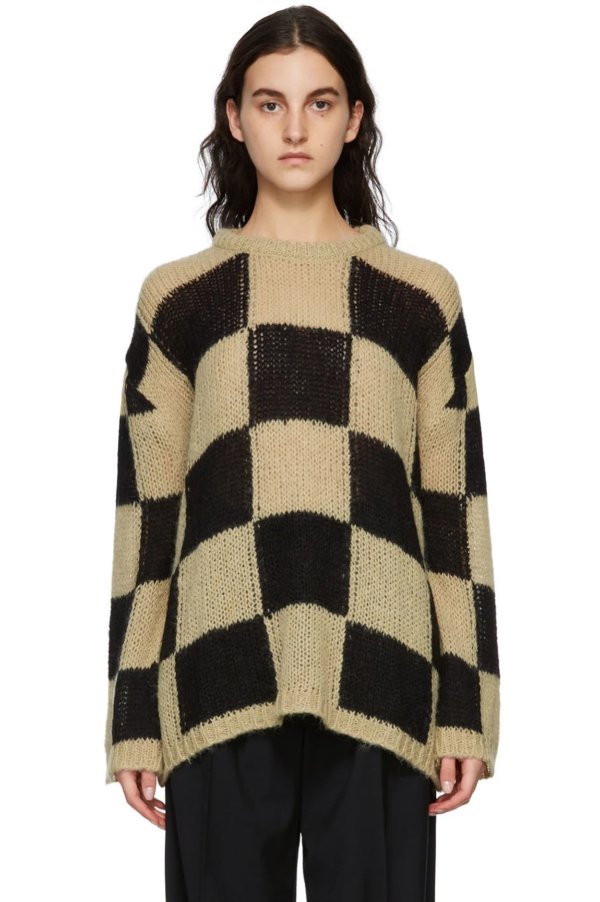 Black & Beige Wool Chessboard Check Sweater