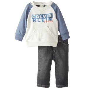 Calvin Klein Baby-Boys Newborn Gray Blue French Terry Top with Jeans