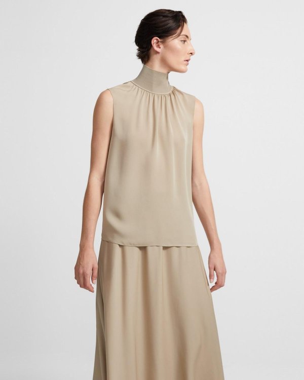 Ribbed Neck Shell Top in Silk