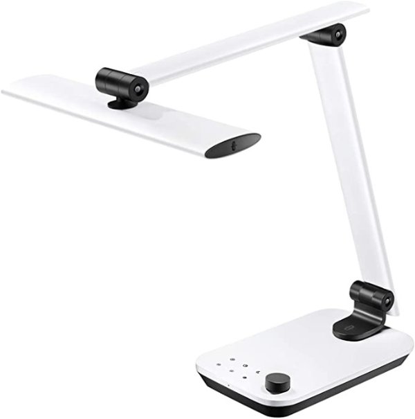 LED Desk Lamp with USB Charging Port, Dimmable Office Lights with Forward Beam Technology, Auto Brightness Adjustment, High Color Reproduction, Touch Control, Memory Function