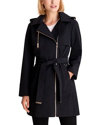 Petite Asymmetrical Hooded Trench Coat, Created for Macy's