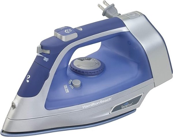 Steam Iron & Vertical Steamer for Clothes with Scratch-Resistant Durathon Soleplate, 3-Way Auto Shutoff, Anti-Drip, 8' Retractable Cord, 1500 Watts, Blue