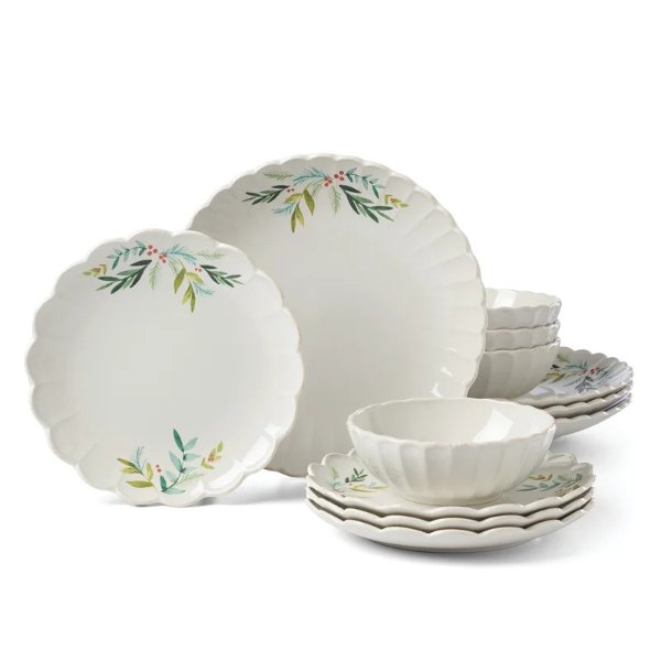 French Perle Scallop Holly 12Pc Set