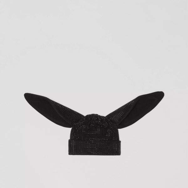 兔子造型人造水晶羊毛针织帽