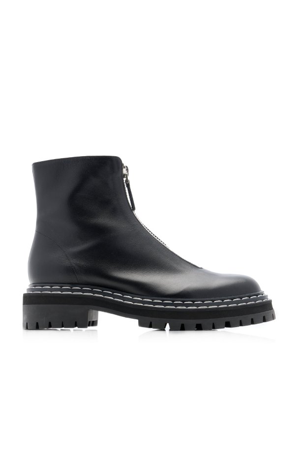 Lug Sole Zip-Front Leather Boots