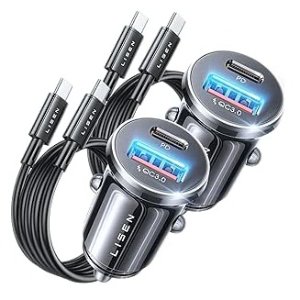 LISEN 54W USB C Car Charger [2 Pack+2 Cable]