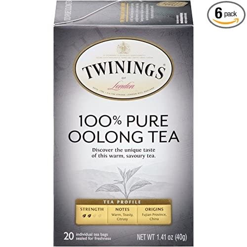 Pure Oolong Individually Wrapped Black Tea Bags, 20 Count Pack of 6, Caffeinated, Warm, Nutty Flavor & Golden Colour