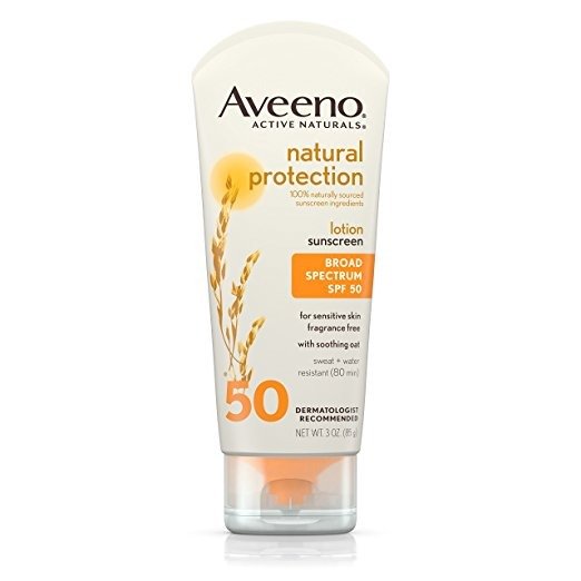 Aveeno Natural Protection Oil-Free Mineral Sunscreen Lotion, SPF 50 Sun Protection for Sensitive Skin, 3 oz