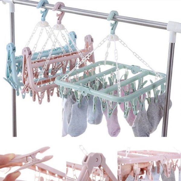 0.94US $ 34% OFF|Folding Clothes Hanger Towels Socks Bras Underwear Drying Rack With 32 Clips Plastic Space Saving Closet Organizer Hanger Rack - Drying Racks - AliExpress