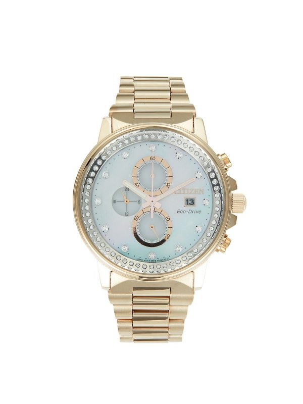 Eco-Drive Stainless Steel, Mother-Of-Pearl & Crystal Bracelet Watch