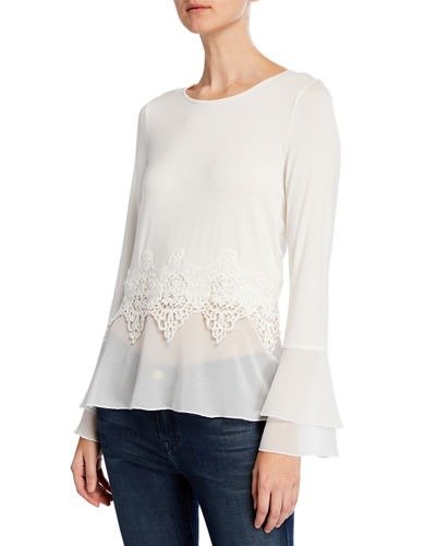 Lace & Chiffon Bell-Sleeve Twofer Top