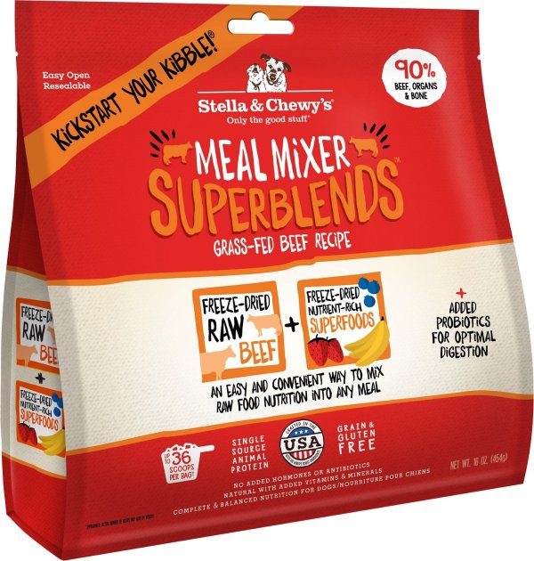 SuperBlends Grass-Fed Beef Recipe Meal Mixers Freeze-Dried Raw Dog Food Topper, 16-oz bag - Chewy.com