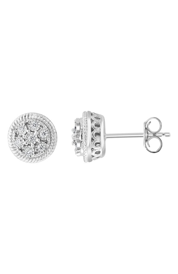 Sterling Silver Round Diamond Stud Earrings - 0.09 ctw.