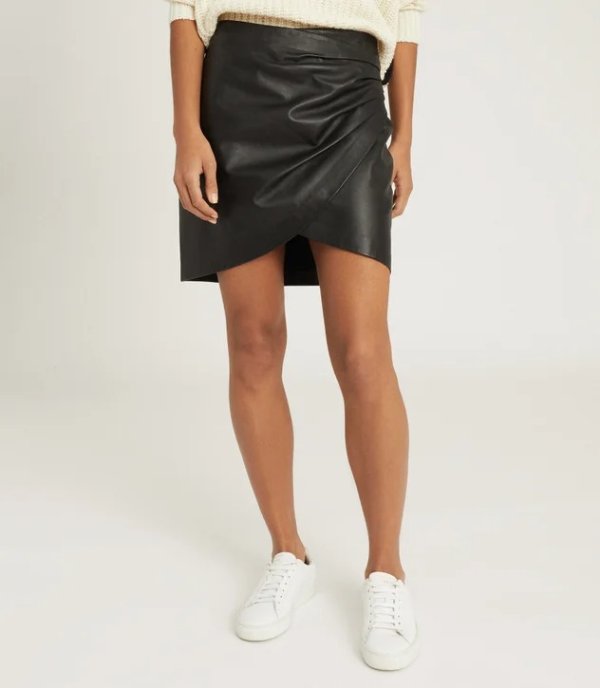 Saffron Black Leather Wrap Front Mini Skirt – REISS