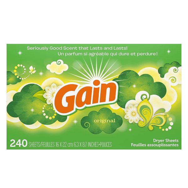 Gain Dryer Sheets Laundry Fabric Softener, Original Scent, 240 Count